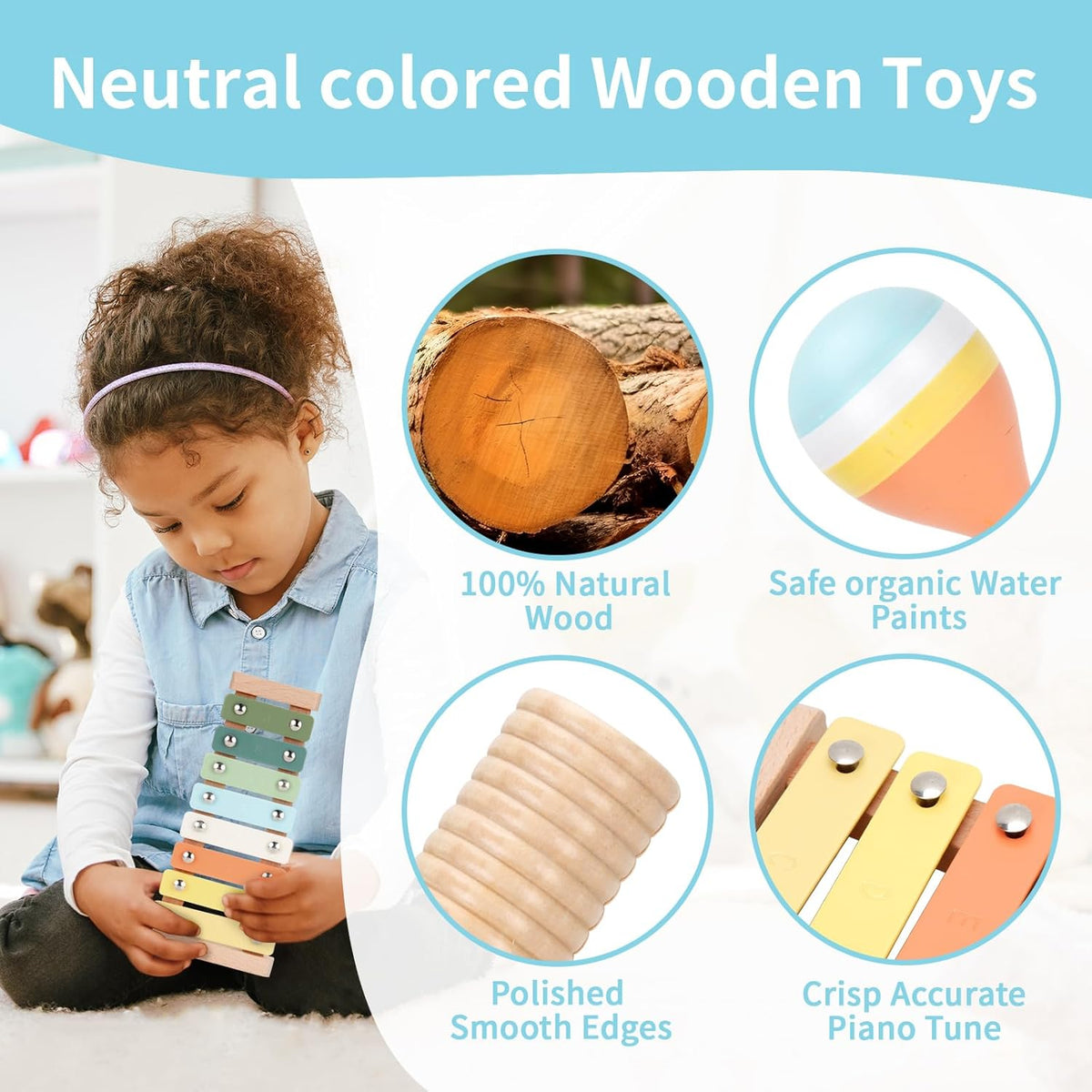 My First Music Makers Wooden Montessori Instrument Set for Toddlers Ages 3+ 9 Piece Musical Toy Collection