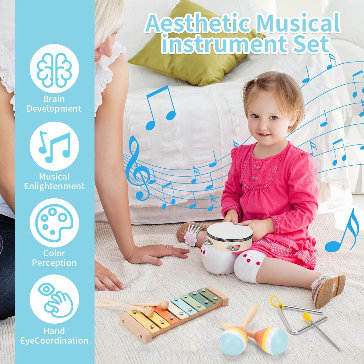 My First Music Makers Wooden Montessori Instrument Set for Toddlers Ages 3+ 9 Piece Musical Toy Collection
