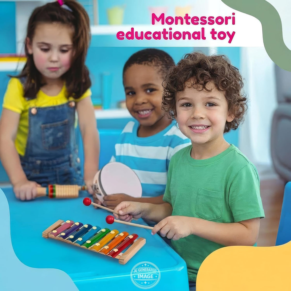 Music and Rhythm Educational Wooden Set Musical Instruments Set for Toddlers Ages 3+