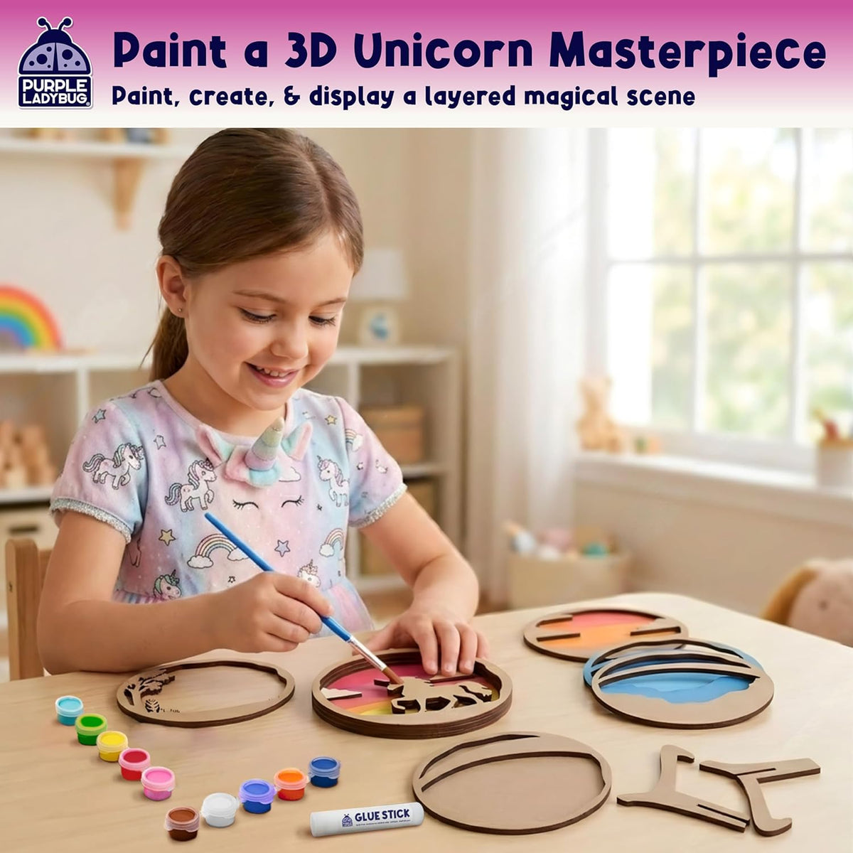 Create Your Own Magical Unicorn 3D Painting Kit for Kids Ages 6+ Wooden Arts and Crafts DIY Unicorn Decor Set