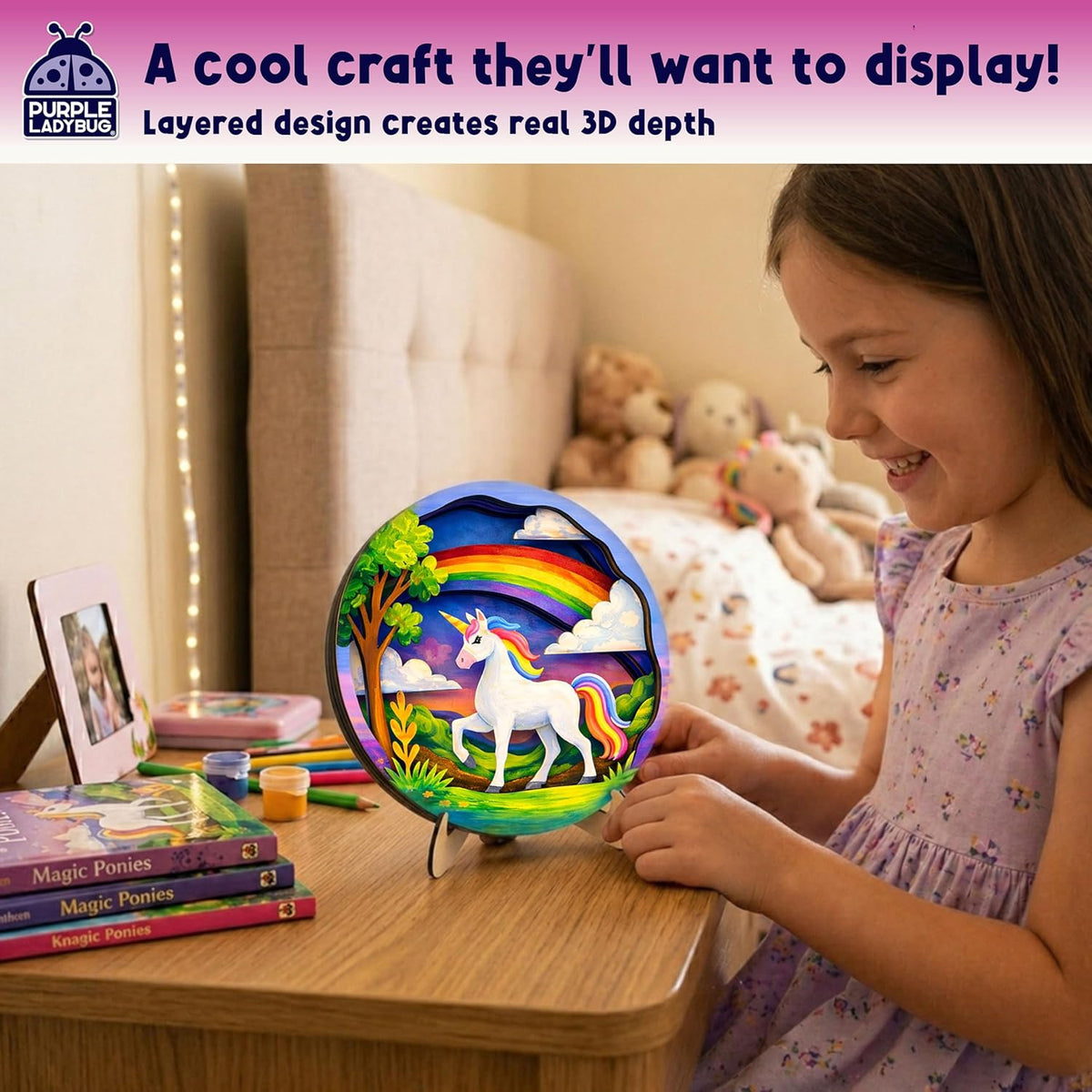Create Your Own Magical Unicorn 3D Painting Kit for Kids Ages 6+ Wooden Arts and Crafts DIY Unicorn Decor Set