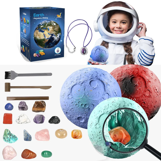Children's Archaeology Digging Treasure Kit - Solar System Gem Ore Exploration, Science Education Toy for Kids