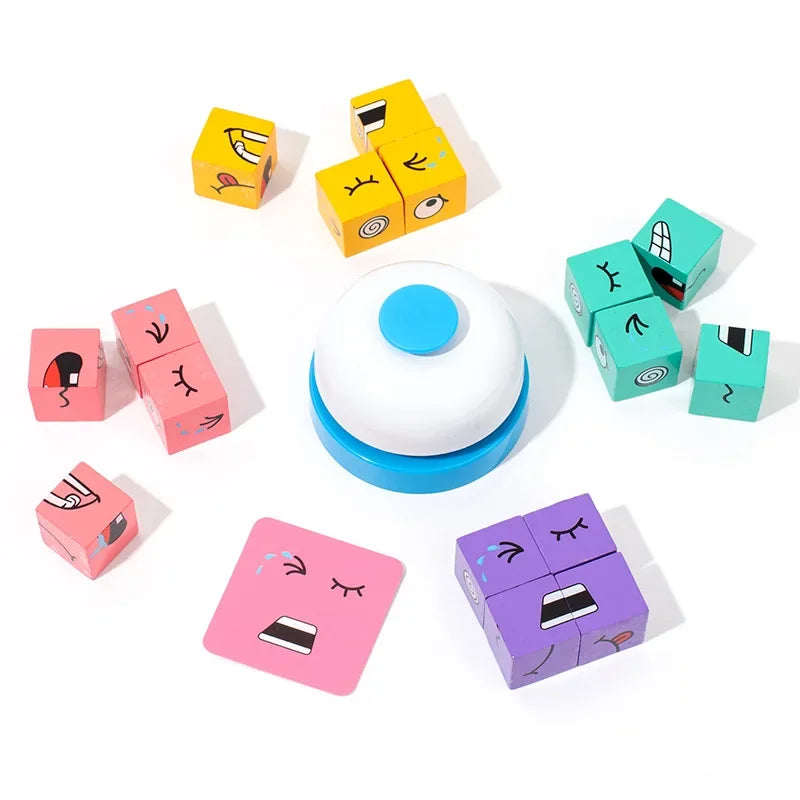 Cube Face Changing Building Blocks – Wooden Expression Puzzle, Montessori Board Game for Children, Battle Table Toy