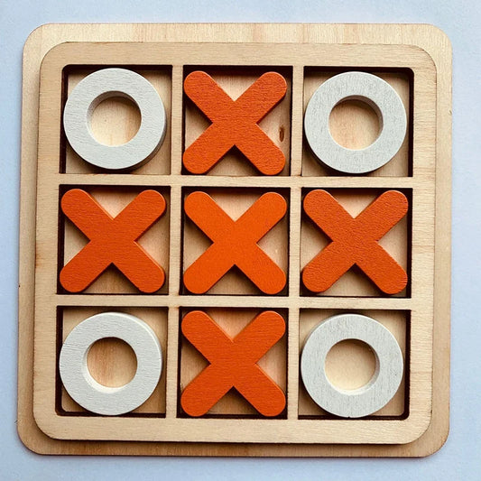 Wooden Tic-Tac-Toe Chess – Three Line OX Puzzle Board, Early Education Table Game Toy for Kids and Children