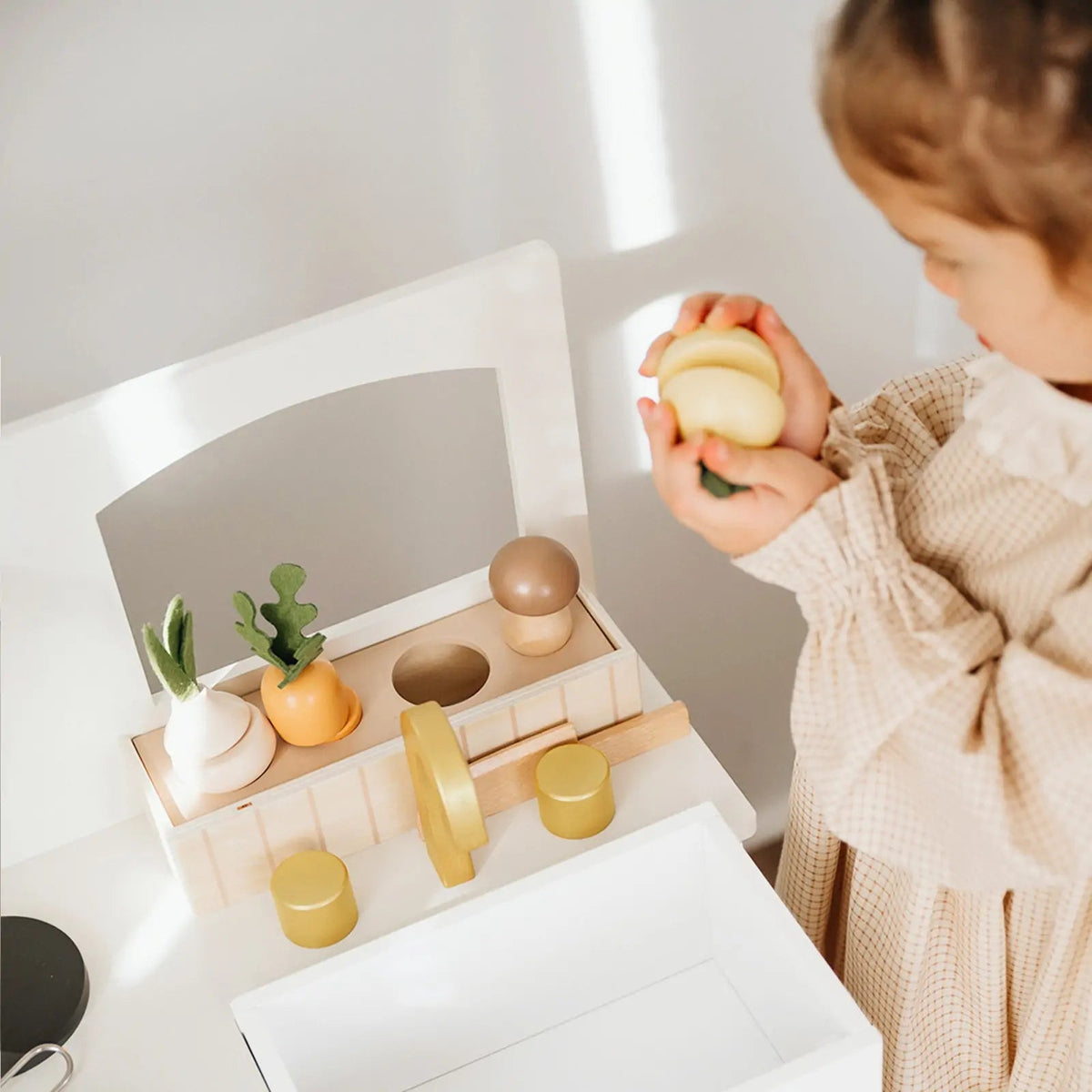 Tiny Land® Wooden Play Kitchen for Toddlers - Honey Kitchenette Pretend Cooking Set