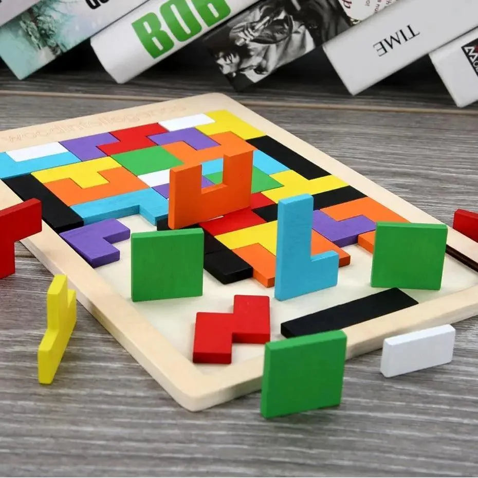 Colorful Wooden Tangram Brain Teaser Puzzle Toys Tetris Game Preschool Imagination Intellectual Educational Kid Toy