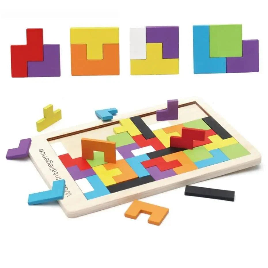 Colorful Wooden Tangram Brain Teaser Puzzle Toys Tetris Game Preschool Imagination Intellectual Educational Kid Toy