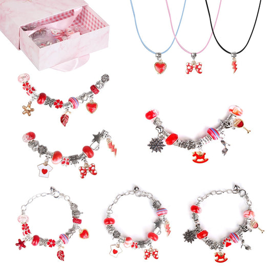 66Pcs Charm Bracelet Making Kit Kids\' Jewelry Necklace Making Kits Colorful DIY Charm Beads Pendant SetÊJewelry Decor Supplies with Gift Box for 5-12