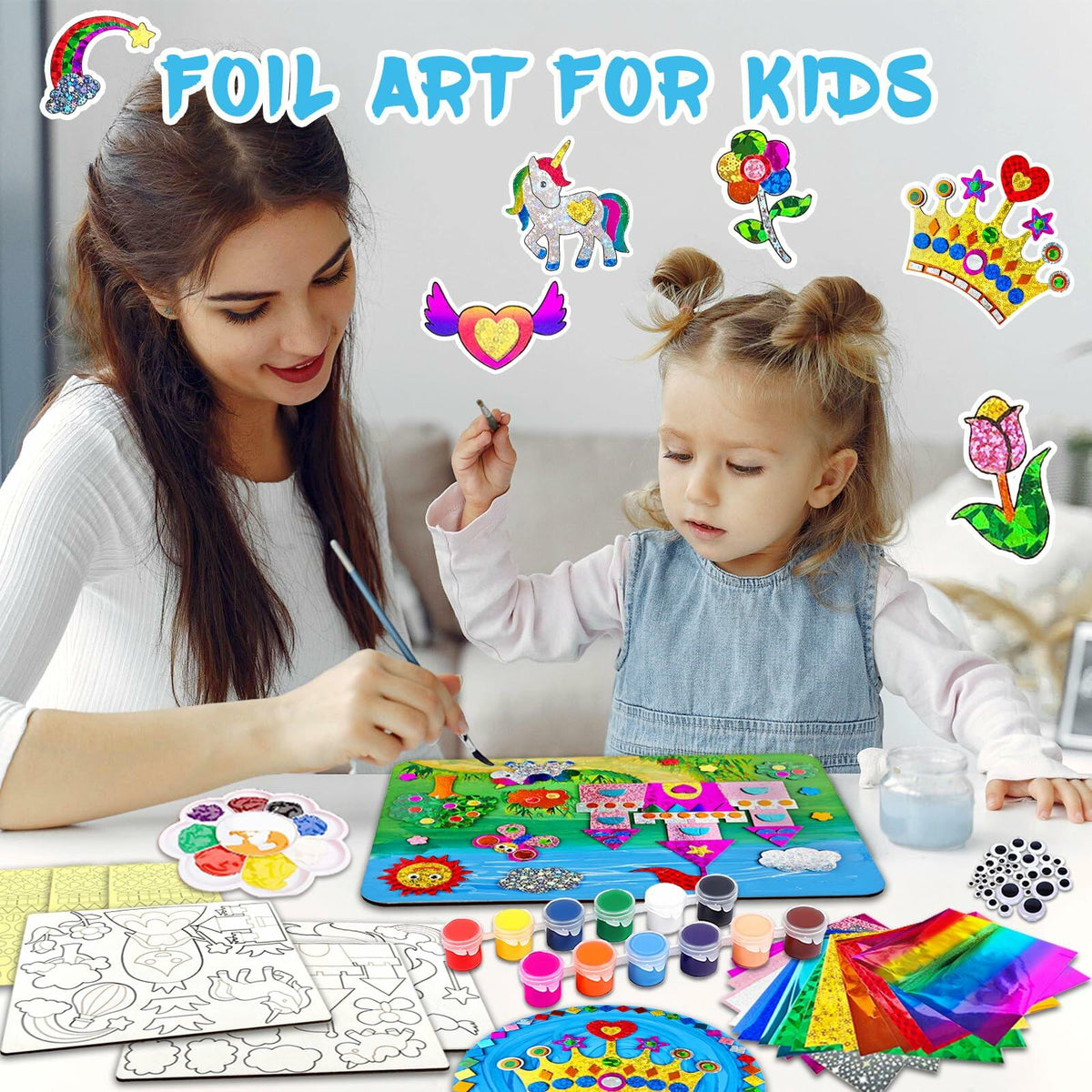 Wooden Foil Art Crafts DIY Unicorn & Princess Painting Kit for Kids Ages 5-12