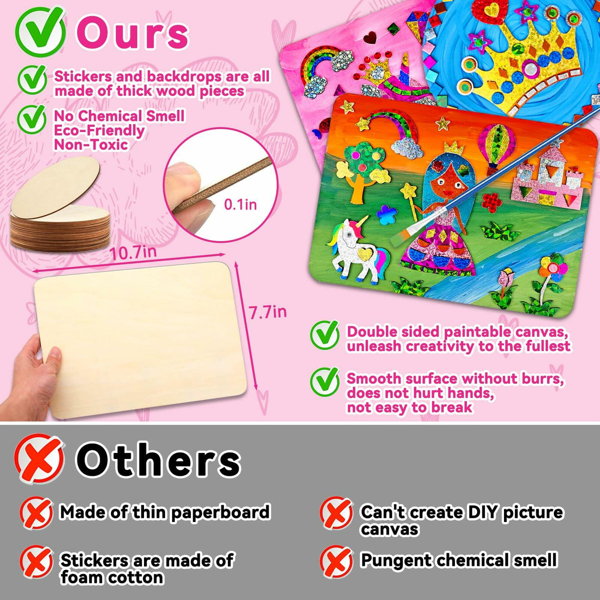 Wooden Foil Art Crafts DIY Unicorn & Princess Painting Kit for Kids Ages 5-12