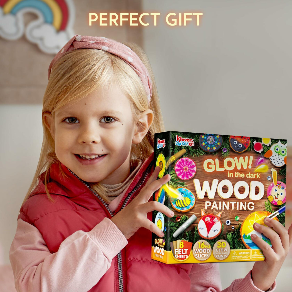 Klever Kits Wooden Glow in The Dark Painting Craft Kit for Kids Ages 6-12